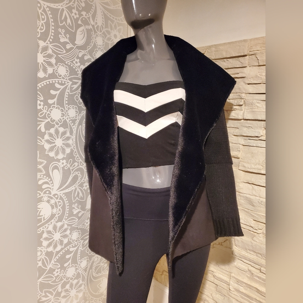 Fever Women's Cascade Collar Sherpa & Knit Jacket